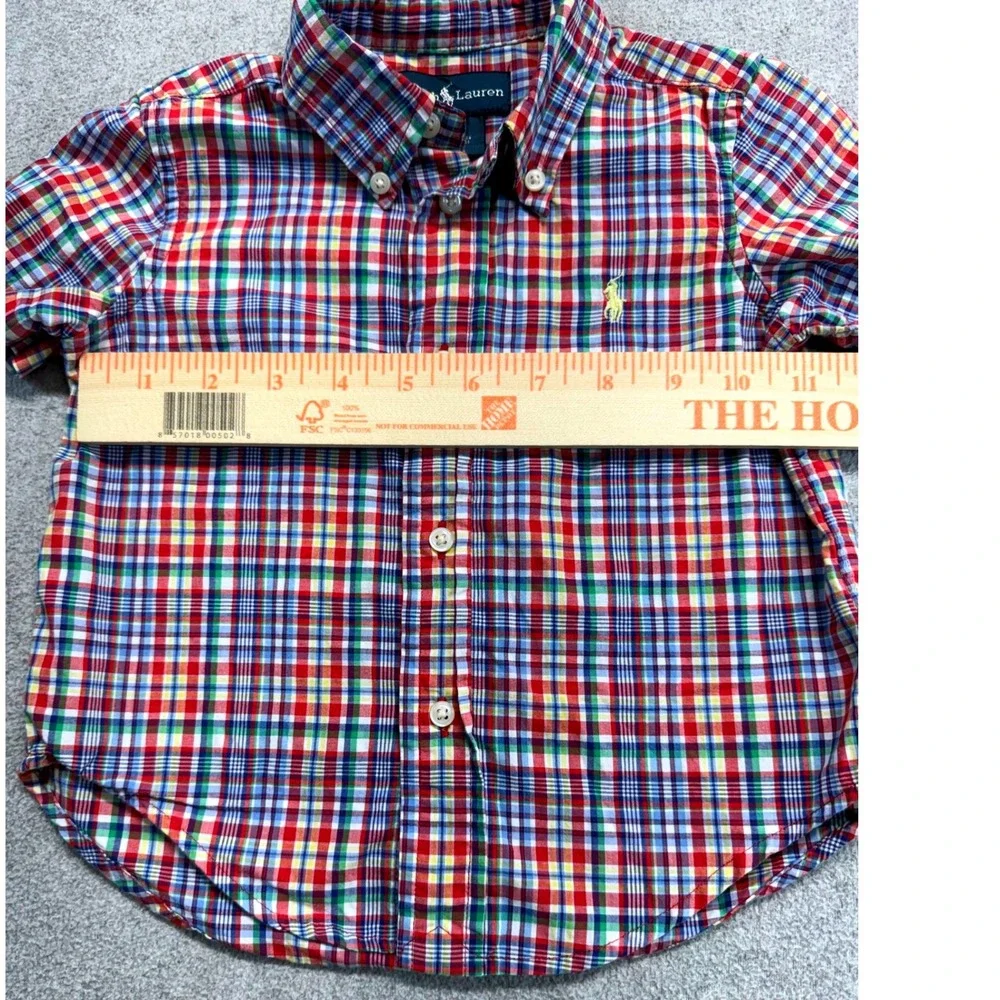 Ralph Lauren Baby Boy 18M Plaid Button Front Shirt Short Sleeve Pony Logo Cotton